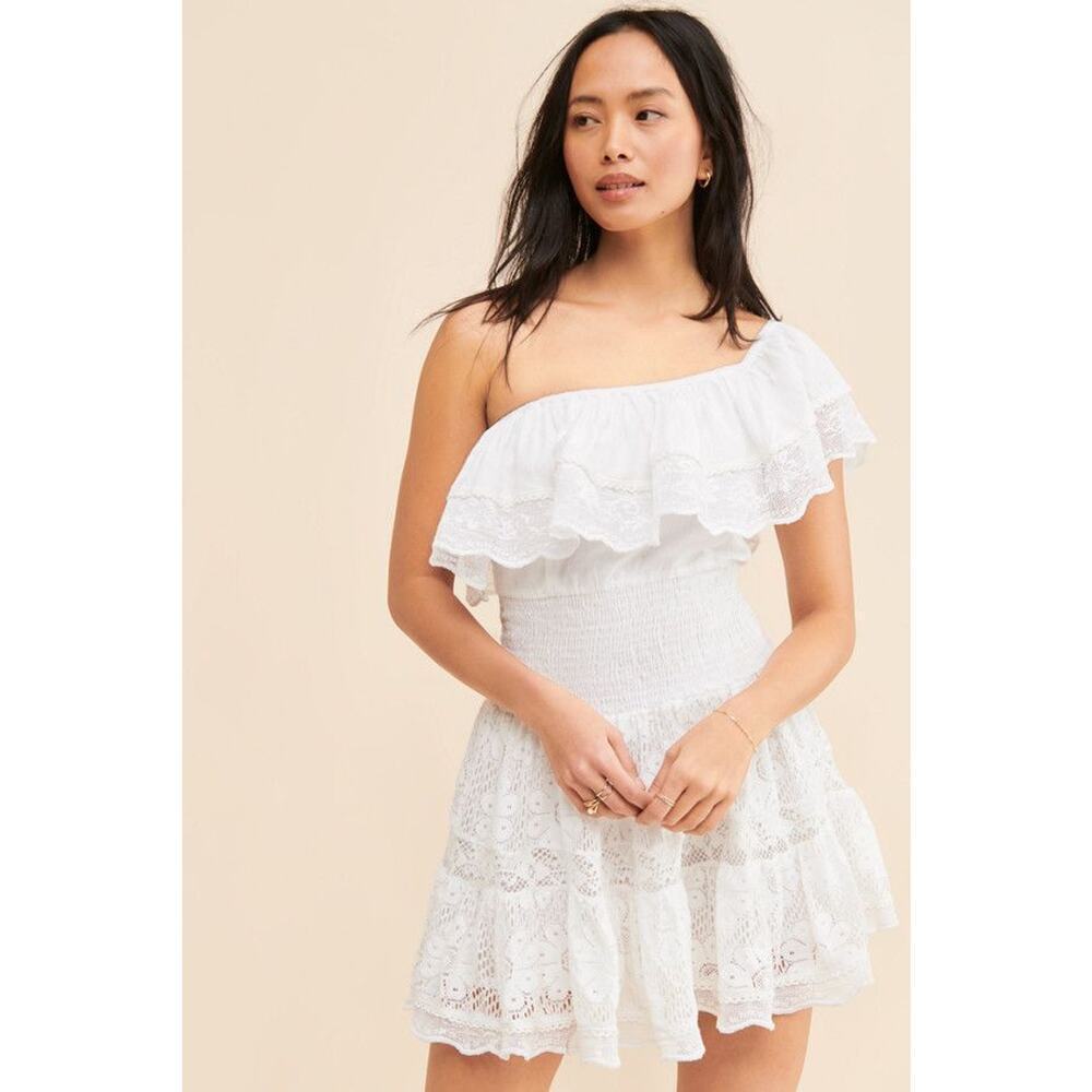 One-Shoulder Ruffled Lace Mini Dress MSRP $278 Sz M